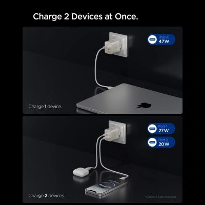 3. Spigen Essential EE472EU-GAN 2-Port 47W Wandladegerät – Titan
