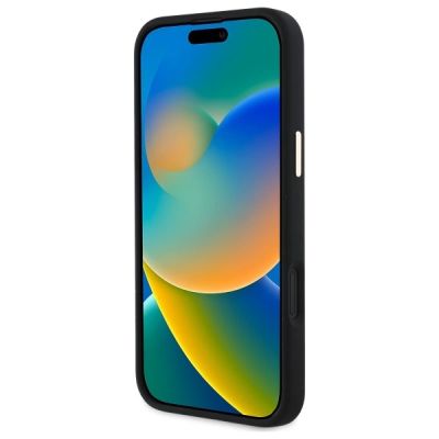 5. Guess Silikon Logo Strass 4G Hülle für iPhone 16 – Schwarz