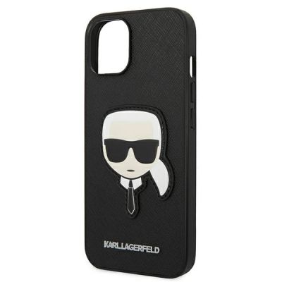 6. Karl Lagerfeld Saffiano Karl's Head Patch Case für iPhone 14 Plus – Schwarz