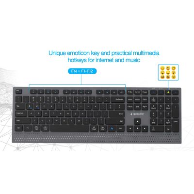 7. GEMBIRD Kabelloses Tastatur- und Maus-Set mit Dual-Modus, 2,4 GHz + Bluetooth, schlank, US-Layout, Schwarz