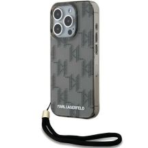 Karl Lagerfeld IML Mono KL Pattern & Cord Hülle für iPhone 15 Pro Max – Schwarz