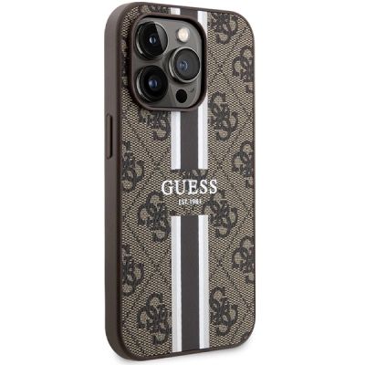 4. Guess 4G Printed Stripes MagSafe-Hülle für iPhone 15 Pro – braun