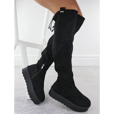 3. Schwarze Wildleder-Plateau-Stiefel für Damen, Big Star SS274264