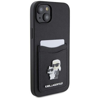 4. Karl Lagerfeld Saffiano Cardslot Karl&Choupette Metal Pin Hülle für iPhone 15 – Schwarz