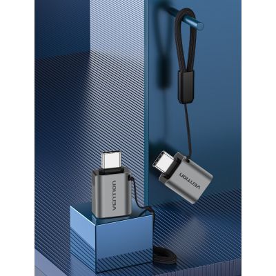 4. Vention USB-C auf USB-A OTG-Adapter aus grauer Aluminiumlegierung, USB 3.0