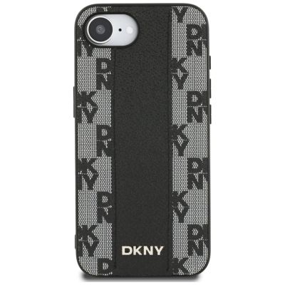 3. DKNY Leder Kariertes Monomuster MagSafe iPhone 16e Hülle - Schwarz