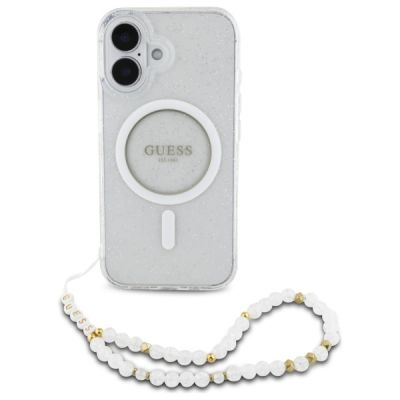 2. Guess IML Glitter With Pearl Strap MagSafe-Hülle für iPhone 16 Plus – transparent