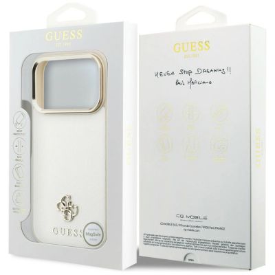 8. Guess Saffiano Small 4G & Classic Logo MagSafe Hülle für iPhone 18 Pro / 17 Pro - Beige