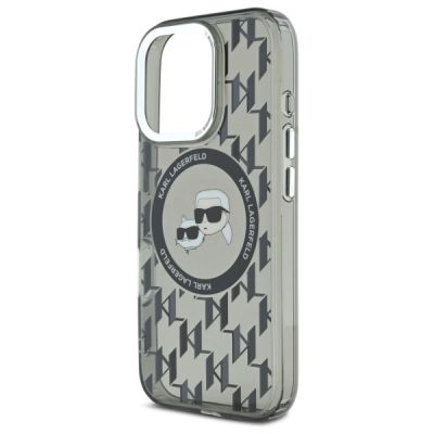 6. Karl Lagerfeld IML Monogram Karl & Choupette Head MagSafe Hülle für iPhone 16 Pro – Schwarz