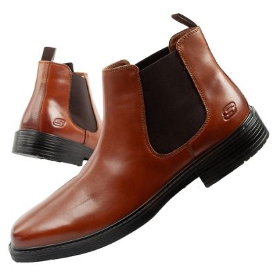 Skechers Herrenschuhe Chelsea Boots Miller-Boris elegantes Leder braun