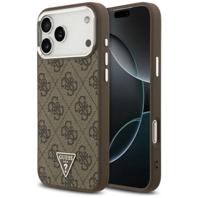 Guess 4G Triangle Logo MagSafe Hülle für iPhone 18 Pro Max / 17 Pro Max – Braun & Silber