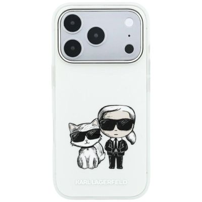 3. Karl Lagerfeld Smooth Karl & Choupette Bodies Sketch MagSafe Hülle für iPhone 18 Pro / 17 Pro – Beige