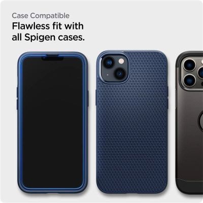 10. Spigen ALM Glass FC gehärtetes Glas für iPhone 13/13 Pro/14 – Schwarz