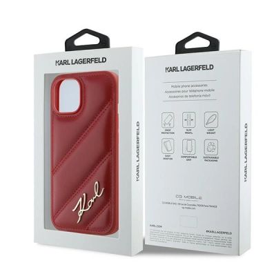 8. Karl Lagerfeld Diagonal Quilted Script Hülle für iPhone 15 / 14 / 13 – rot