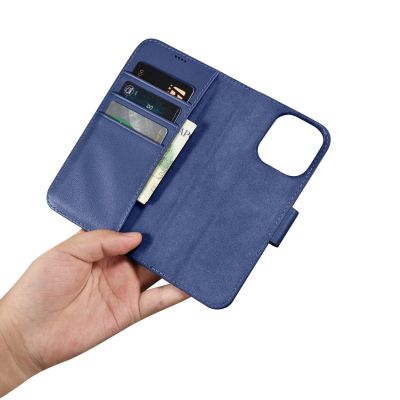 12. iCarer Wallet Case 2in1 Cover iPhone 14 Pro Leder Flip Case Anti-RFID blau (WMI14220726-BU)