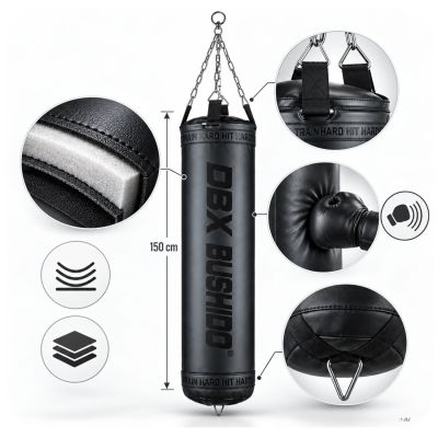 9. PREMIUM Boxsack + Ring SBRX Schwarz Leer - 150 cm | DBX Bushido