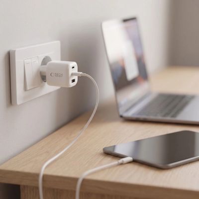 6. Tech-Protect NCA100W-GaN 3-Port PD 3.2 100W / QC3.0 Wandladegerät – Weiß