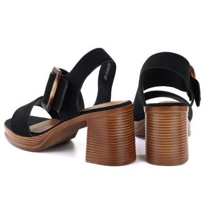 4. Schwarze Wildledersandalen für Damen mit Blockabsatz, Potocki 54307