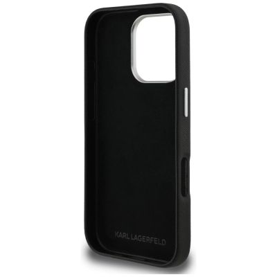 7. Karl Lagerfeld FW Grained Karl & Choupette Heads Pins Hülle für iPhone 16 Pro Max - Schwarz
