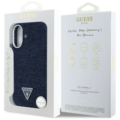 8. Guess Denim Triangle Logo MagSafe iPhone 16 Hülle - Blau