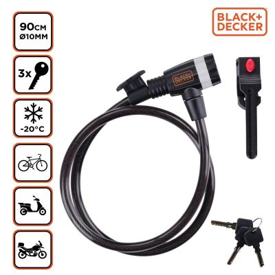 12. Fahrradschloss mit Kabelschloss 10x900mm mit Griff Black+Decker