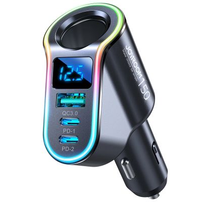 9. Joyroom Schnell-Autoladegerät 4in1 USB-A QC3.0 / 2xUSB-C PD 150W Schwarz (JR-CL21)