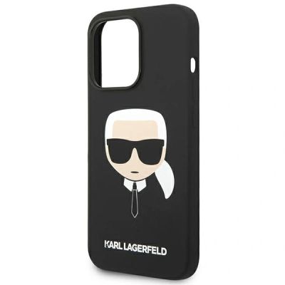 6. Karl Lagerfeld Silikonhülle mit Karls Kopf für iPhone 14 Pro Max – Schwarz