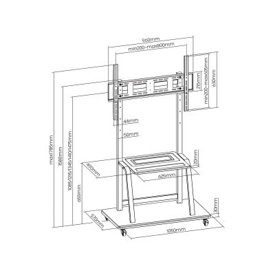 6. Mobiler Ständer + Halterung für Fernseher 37-100 Zoll, 150 kg, S-13 ART, VESA 800x600, Schwerlastausführung