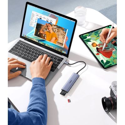 9. HUB Ugreen CM511 20956A 6in1 USB-C – HDMI / 3x USB-A 3.0 / SD/TF-Kartenleser – Grau