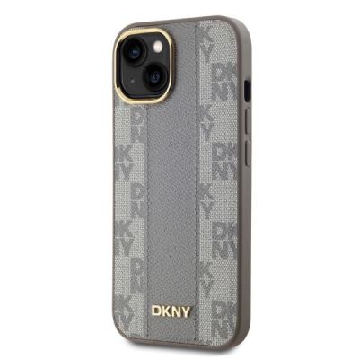 3. DKNY Leather Checkered Mono Pattern MagSafe-Hülle für iPhone 14 – Beige