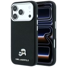 Karl Lagerfeld MagSafe-Schutzhülle aus Metall mit genarbter Oberfläche für iPhone 17 Pro / 18 Pro – Schwarz