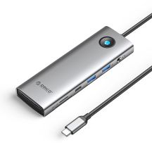 Orico PW11 9-in-1 USB-C Dockingstation (2x USB-A 3.0, 1x USB-C 3.0, 1x USB-C PD 100, 1x HDMI 4K 60Hz, 1x microSD/SD, 1x RJ45 2,5G Ethernet, 1x 3,5-mm-Audioanschluss) – Grau