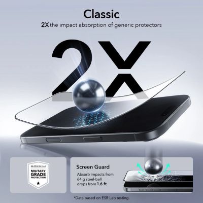 4. ESR UltraFit Panzerglas 2er-Pack für iPhone 16 Pro / 17 - transparent