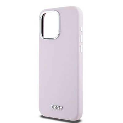 6. DKNY Flüssigsilikon-Hülle mit kleinem Metalllogo und MagSafe-Funktion für iPhone 14 Pro Max – Pink