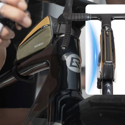 5. Rockbros 088 Oberrohr-Fahrradtasche 0,25 l – Grün und Orange