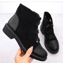 Damen-Wildlederimitat-Stiefeletten, gefüttert, schwarz M.Daszyński SA252-4