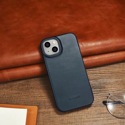 25. iCarer CE Oil Wax Premium Leather Folio Case iPhone 14 Plus magnetische Klapphülle MagSafe blau (AKI14220707-BU)