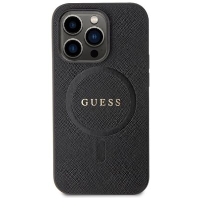 3. Guess GUHMP14LPSAHMCK Hülle für iPhone 14 Pro – schwarzes Saffiano MagSafe