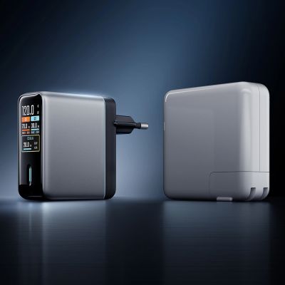4. Cuktech AD1204U 120W Wandladegerät mit Display und USB-C-Kabel – Silber