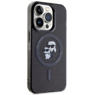 4. Karl Lagerfeld Karl&Choupette Glitter MagSafe Hülle für iPhone 15 Pro – Schwarz