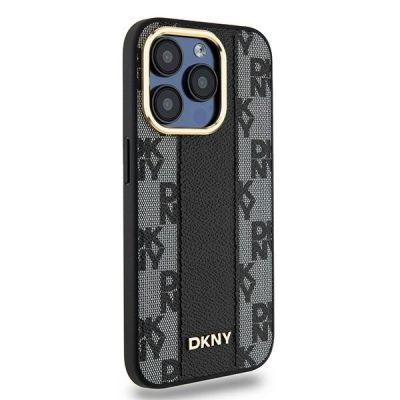 4. DKNY Leather Checkered Mono Pattern MagSafe-Hülle für iPhone 15 Pro – Schwarz