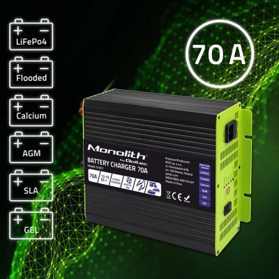 2. Qoltec Monolith 51917 Intelligentes Profi-Ladegerät für LiFePO4-, AGM-, GEL- und SLA-Batterien | 70 A | 12 V | Schnellladung