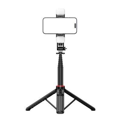 13. Selfie Stick WC12YDS Teleskopstativ 1,3 m aus Aluminiumlegierung mit Dual-Licht und Telefonhalter – Schwarz