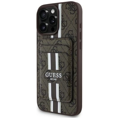 Guess 4G Stripes Case mit Magsafe Wallet für iPhone 16 Pro Max Braun
