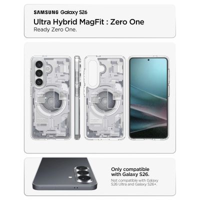 6. Spigen Ultra Hybrid Mag MagSafe Hülle für Samsung Galaxy S26 Zero One – Transparent und Weiß