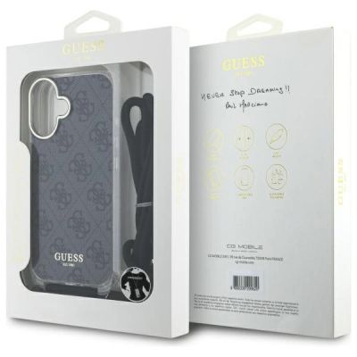 7. Guess Crossbody Cord 4G Print Hülle für iPhone 16 – Schwarz
