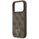 6. Guess Leder 4G Dreieck Strass MagSafe Hülle für iPhone 18 Pro / 17 Pro - Braun