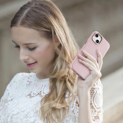 22. iCarer Litchi Premium Ledertasche iPhone 14 Plus magnetische Ledertasche mit MagSafe Pink (WMI14220711-PK)