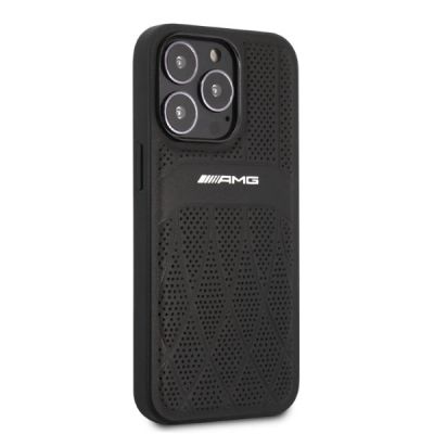 4. AMG Lederhülle mit gebogenen Linien für iPhone 13 Pro Max – Schwarz