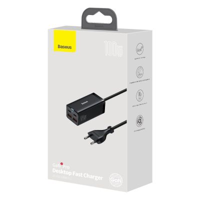 20. Baseus GaN3 Pro schnelles universelles GaN-Ladegerät 2 x USB Typ C / 2x USB 100W PD3.0, QC4.0+, AFC schwarz (CCGP000101)